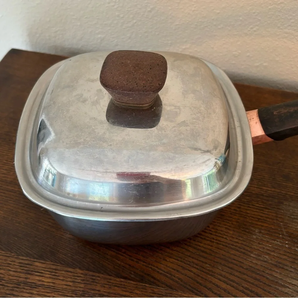 1950’s vintage Bridgeport Brass Co. square skillet and lid set.